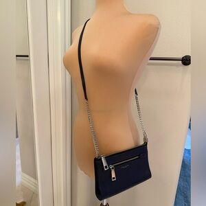 Marc Jacobs Gotham Pebbled Leather Purple Crossbody Wallet Bag Silver Hardware